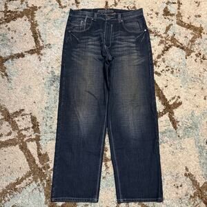 Vintage Royal Blue Baggy Jeans Size 36x32 Dark Wash Y2K Wide Leg